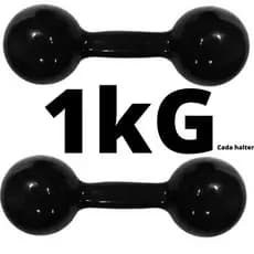 Halter 1kg cada total 2kg emborrachado cor preto ( par)  halteres academia em casa pesinho