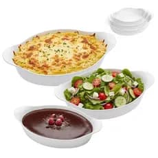 Jogo 3 Assadeiras Marinex Vidro Temperado Oval Opaline Branco Com Abas Para Forno Microondas