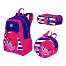 Kit Mochila de Costas G + Lancheira + Estojo Anymalu Rosa 065883KIT