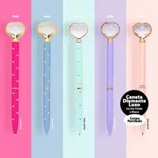 Caneta Coração Diamante Love Pink/Rosa/Lilas/Azul/Menta Molin 1 UNID