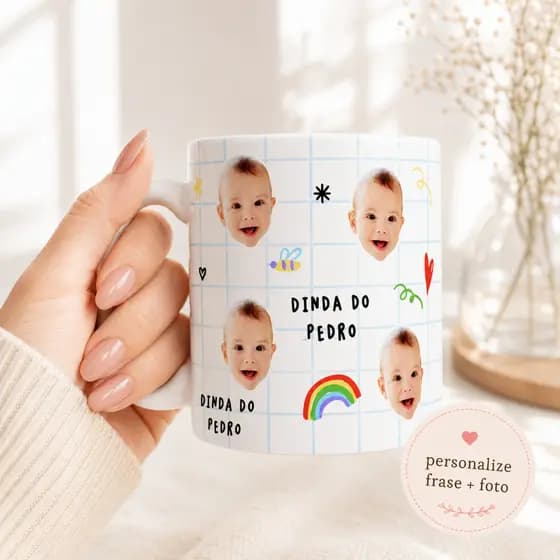 Caneca Personalizada com Foto/Rostinho/Carinhas 325ml | Presente para Mães, Pais, Avós, Dindos e Amigos