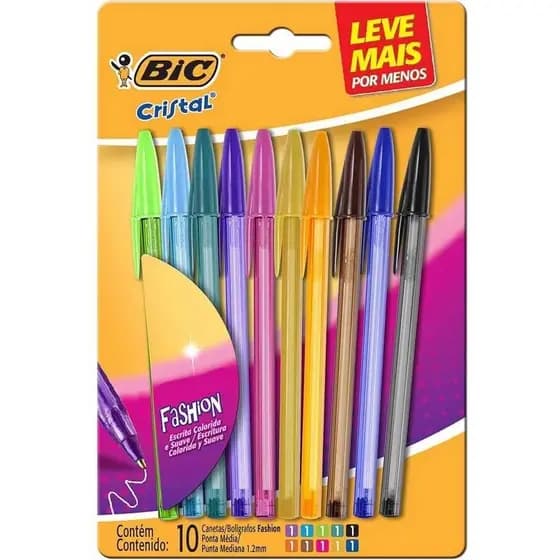 Caneta Bic Cristal Fashion 1.2mm Com 10 Cores Sortidas
