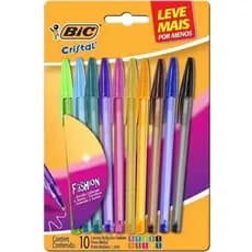 Caneta Bic Cristal Fashion 1.2mm Com 10 Cores Sortidas