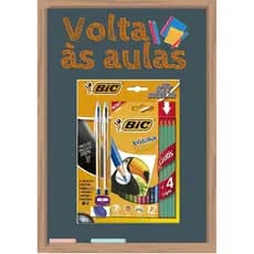 Kit Escolar Lápis de Colorir + 1 Borracha + 1 Apontador + 2 Canetas 0,8mm Ponta Fina Precisão Bic Evolution Grátis 4 Lápis Pretos