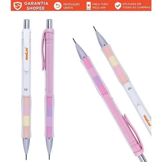Lapiseira Rosa Pastel Molin 0,9 mm PONTA GROSSA com Borracha