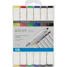 Marcador artístico CIS graf duo 2 pontas 6 cores básicas