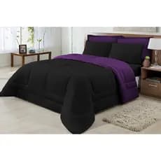 Edredom Dupla Face 100% Algodão Malha Queen 01 Peça Preto e Roxo