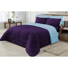 Edredom Dupla Face 100% Algodão Malha Casal 01 Peça Azul Bebe e Roxo