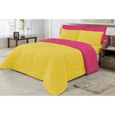 Edredom Dupla Face 100% Algodão Malha King 01 Peça Amarelo e Pink