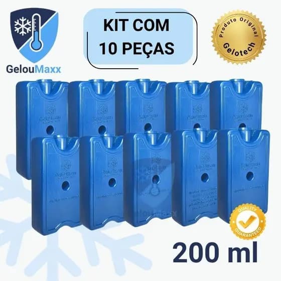Kit 10 Gelo em Gel Reutilizável Artificial Rígido 200ml - Original Gelotech p/ Bolsa Térmica Cooler