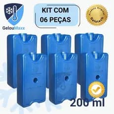 Kit 6 Gelo em Gel Artificial Reutilizável Rígido 200ml - Original Gelotech p/ Bolsa Térmica Cooler