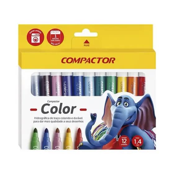 Canetinha 12 Cores Jumbo Compactor Color Hidrográfica Grossa