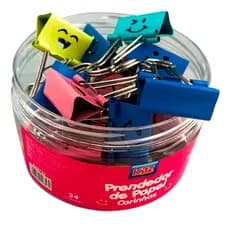 Prendedores de Papel Binder 25mm – 24 Unidades com Carinhas Smiles em 4 Cores Pastel