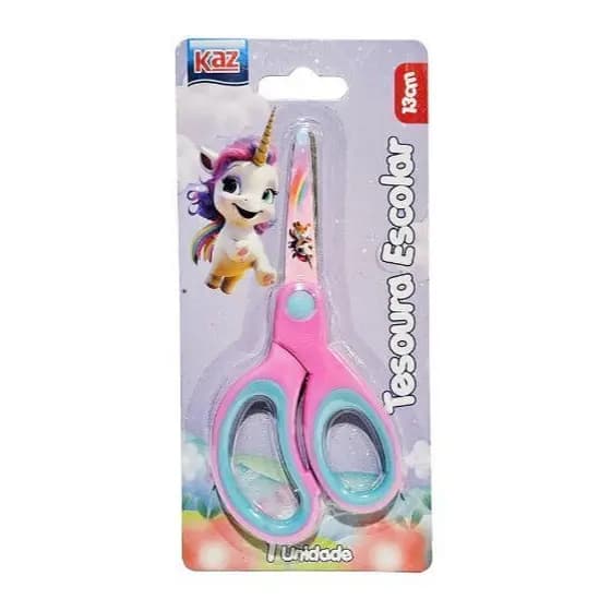 Tesoura Escolar 13cm Ponta Redonda Unicórnio Kaz Infantio