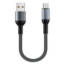 Cabo USB Tipo C Curto 20cm Nylon Reforçado Carregamento Rápido para Power Bank Carro Moto