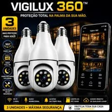 3 Câmera Lâmpada WiFi 360° Full HD Visão Noturna Áudio Bidirecional Monitorada Pelo Celular - 3 UNID