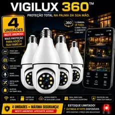 4 Câmera Lâmpada WiFi 360° Full HD Visão Noturna Áudio Bidirecional Monitorada Pelo Celular - 4 UNID