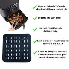 Tapete manta/folha de teflon Grande 24cm X 24cm para fritadeira Airfryer
