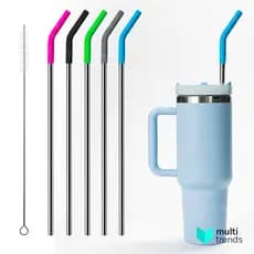 Kit Canudo de Aço Inoxidável 30cm com Ponta de Silicone e Escova de Limpeza - Ideal para Copo Térmico 1200ml 40oz
