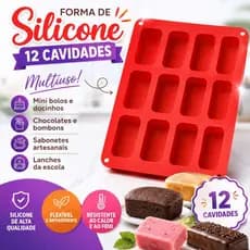 Forma De Silicone 12 Cavidades Retangular Antiaderente para Mini bolo e Bisnaguinhas - Lanche escolar e Artesanato