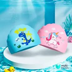 Touca de Natação Infantil de Silicone - Dinossauro (Azul) / Unicórnio (Rosa) - Proteção e Diversão para Crianças
