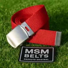 Cinto Militar Vermelho MSM BELTS Nylon Ajustável Fivela MetálicaTamanho P a Plus Masculino Feminino