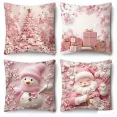 4 Peças Capa Para Almofada Estampada Natal Aveludado Decorativo