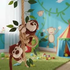Corda decorativa dupla quarto bebê safari com dois macacos marrom escuro