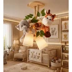 Peça decorativa iluminada artesanal quarto bebê safari linha luxo com cúpulas, girafa e elefante