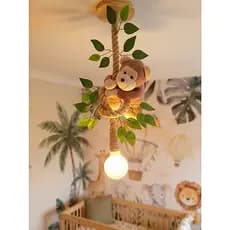 Peça decorativa iluminada quarto bebê decoração safari leão girafa e macaco