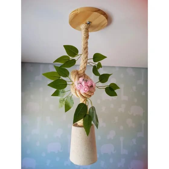 Luminária safari rosa com cúpula tecido