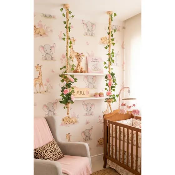 PRATELEIRA QUARTO MENINA DUPLA EM MDF BRANCO COM FOLHAGEM E ROSAS