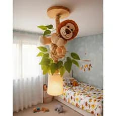 Peça decorativa iluminada quarto bebê safari com leão