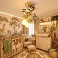 Peça decorativa iluminada artesanal dupla quarto bebê safari de corda com leão, macaco, preguiça