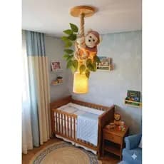Peça decorativa iluminada SAFARI COM CÚPULA TECIDO e macaquinho quarto infantil