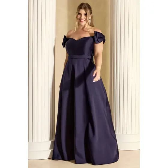 Vestido de festa para madrinha formanda mãe de noiva(o)ombro a ombro laço Plus size