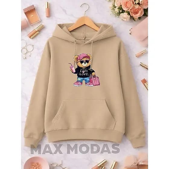 Moletom Plus Size Urso Bolsa Estampado Do G1 ao G5 Modelo Novo