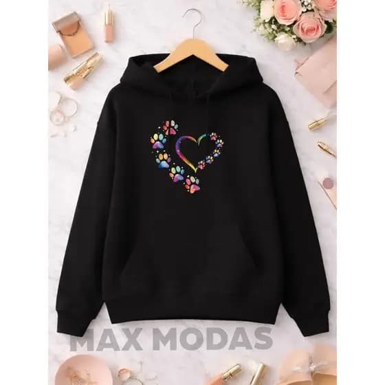 Moletom Coração de Patas Dog Unissex Do  G1 ao G5 Feminino Patinhas de Cachorro Blusa de Frio
