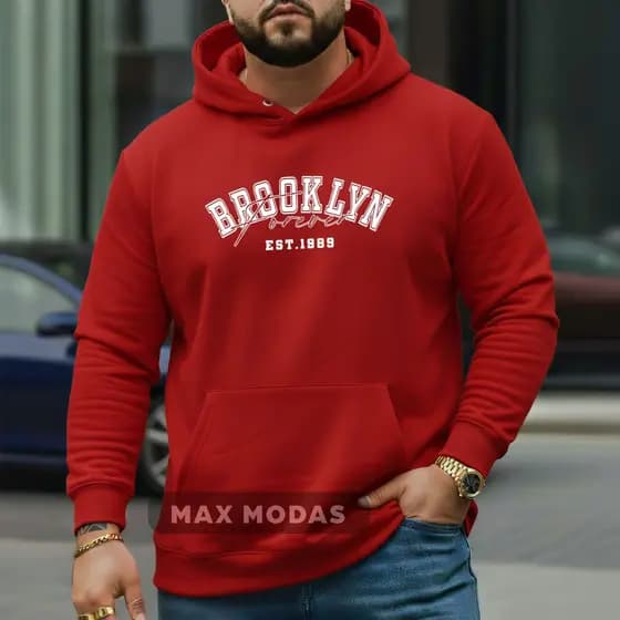 Blusa De Frio Moletom Plus Size  G1 ao G5 Em Algodão Com Capuz Broklyn