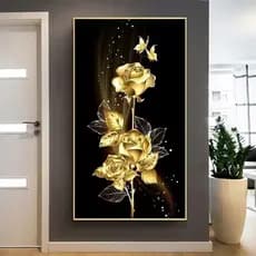 Quadro Decoartivo Grande 110x70 Flor Negra Dourada Imagem Linda Para Sala Luxo