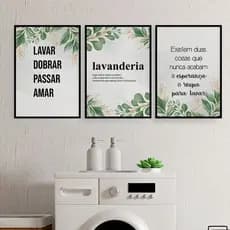 Kit 3 Pecas Quadro Decorativo Lavanderia Frase Roupa suja se lava em casa Dona de Casa Lar