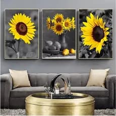 Kit Quadro Decorativo 3 Peças Flor Girassol Campo Sala Quarto Imagem HD