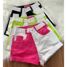 Shorts jeans com painéis shotrs mom feminina Short com bicolor