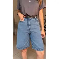 Short Jeans Bermuda sem lycra ate joelho simples casual  cintura alto Moda Street Tecido Algodão Premium