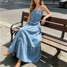 Vestido jeans Longo Femininos moda moderna