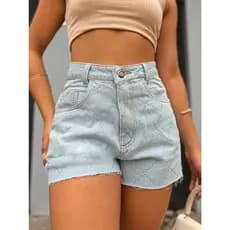 Short de brilho cintura alta Shorts Jeans detalhe de strass de brilhantes femininas