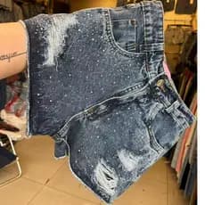 Shorts Jeans Mom Feminino short rasgada Cintura Alta Com brilho Confortável Qualidade premium Elegante Casual