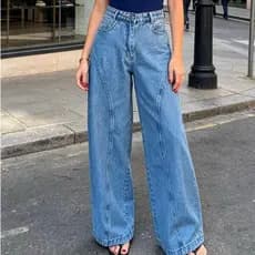 Calça Jeans Balão Calça femininas Calça  Boca Larga Estilosa Moda 100% Algodão