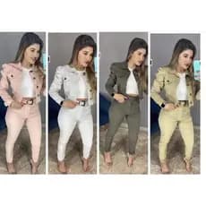 Conjunto Jeans feminina Jaqueta Calças coloridas novo