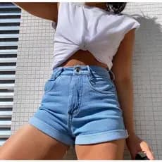 Shorts jeans Short mom jeans colorido cintura alta sem lycra short plus size feminina lisa